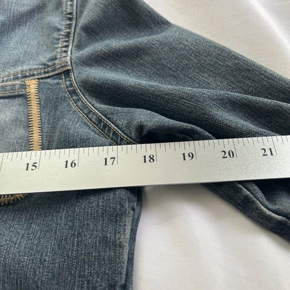Strom Jeans Denim Jacket Distressed Collared Button Petite M - READ - Picture 7 of 8